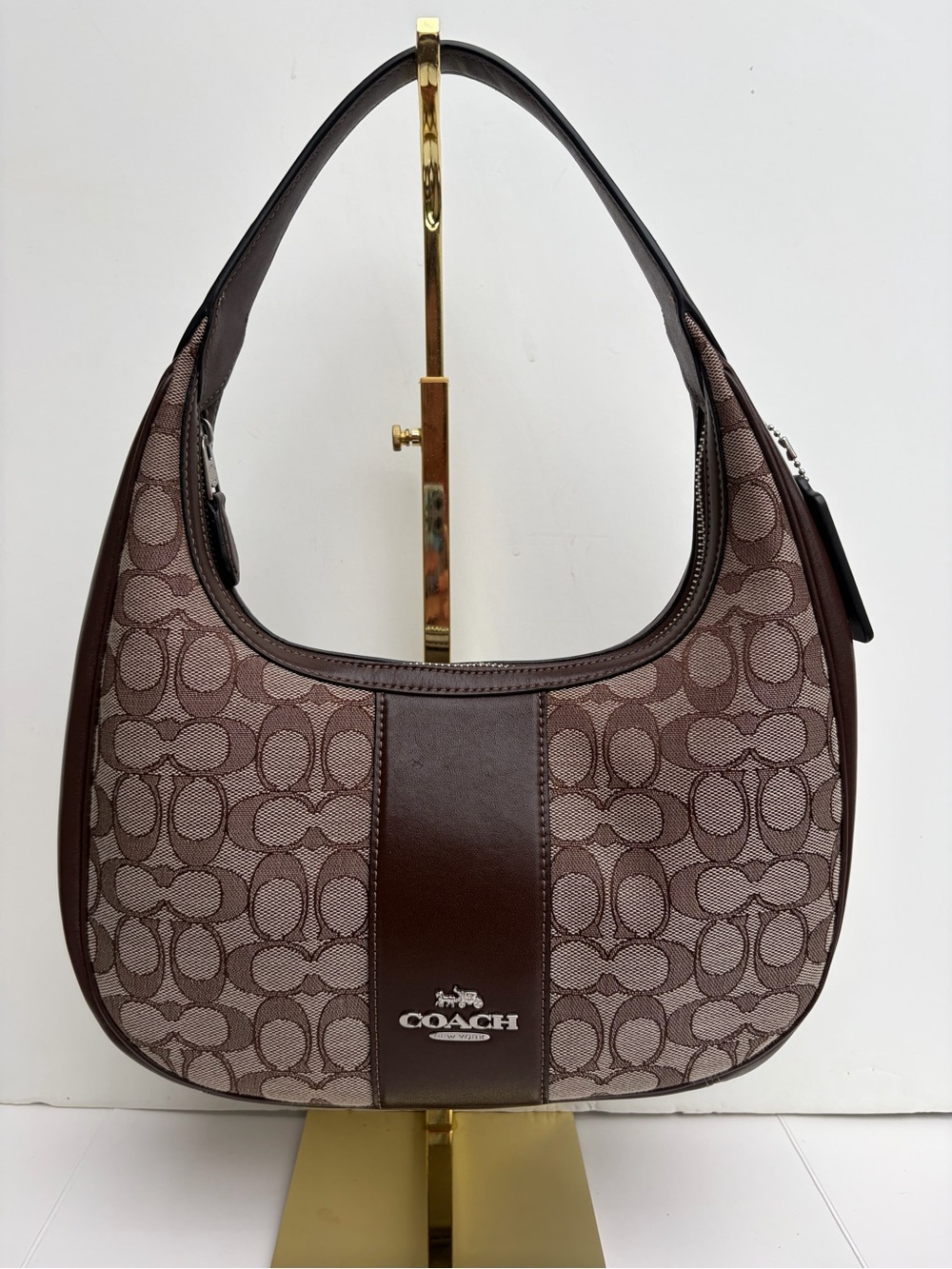 COACH Carmen Shoulder Bag Signature Jacquard Leather Oak Maple Hobo CV001